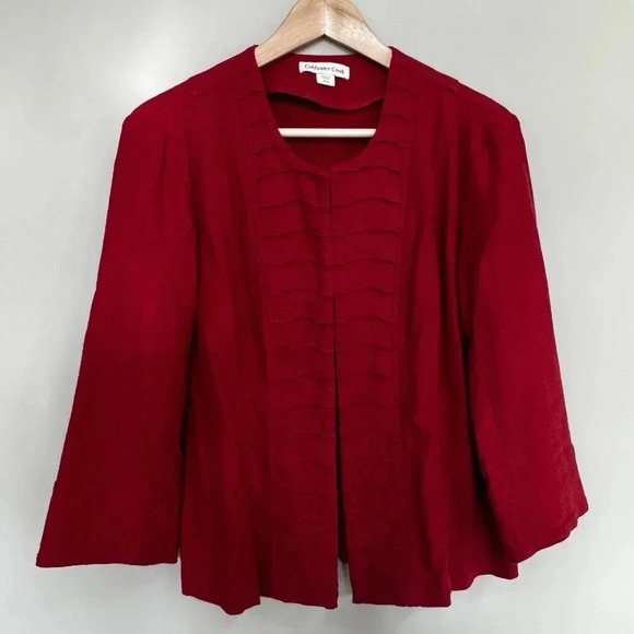 Coldwater Creek women’s Lt Wt Jacket sz 4-6 Red Linen Rayon 3/4 Sleeves - Picture 2 of 9